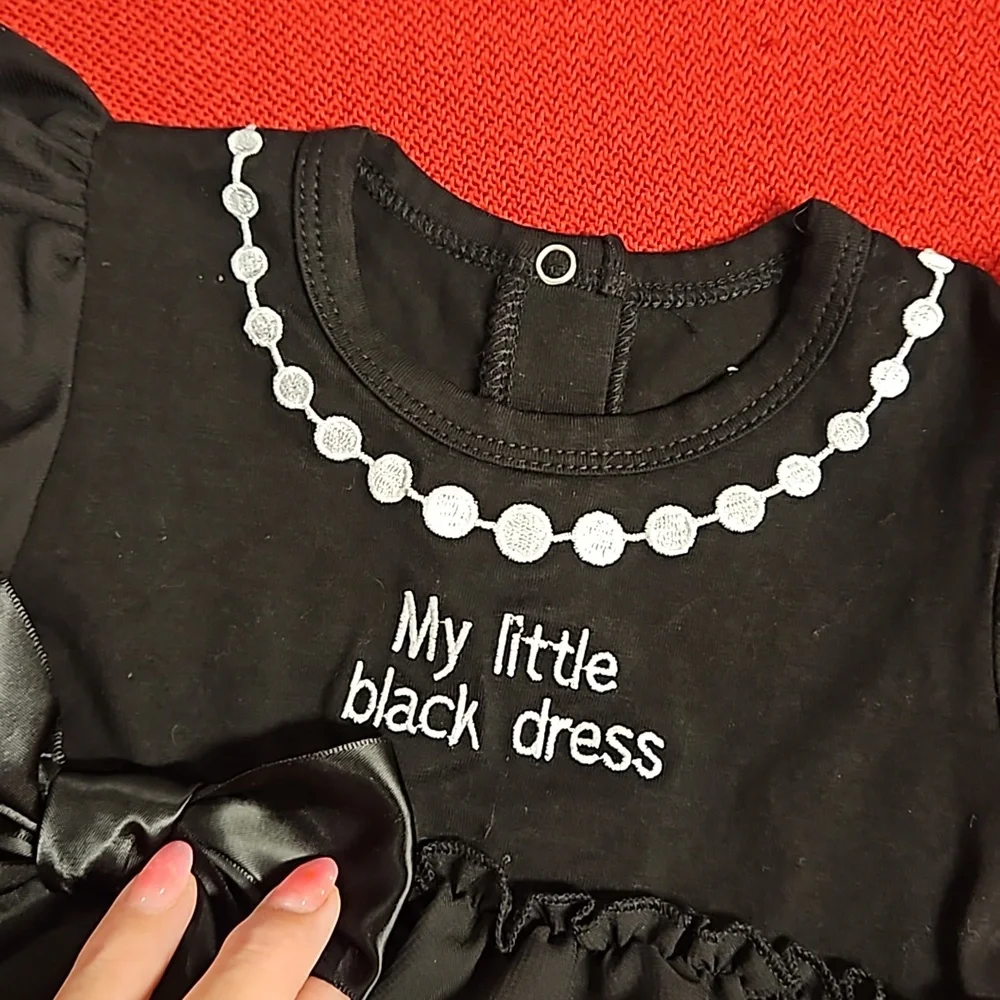 stephan baby 6 - 12 mo. 'My Little Black Dress' onesie with ruffle, satin bow - Picture 5 of 7
